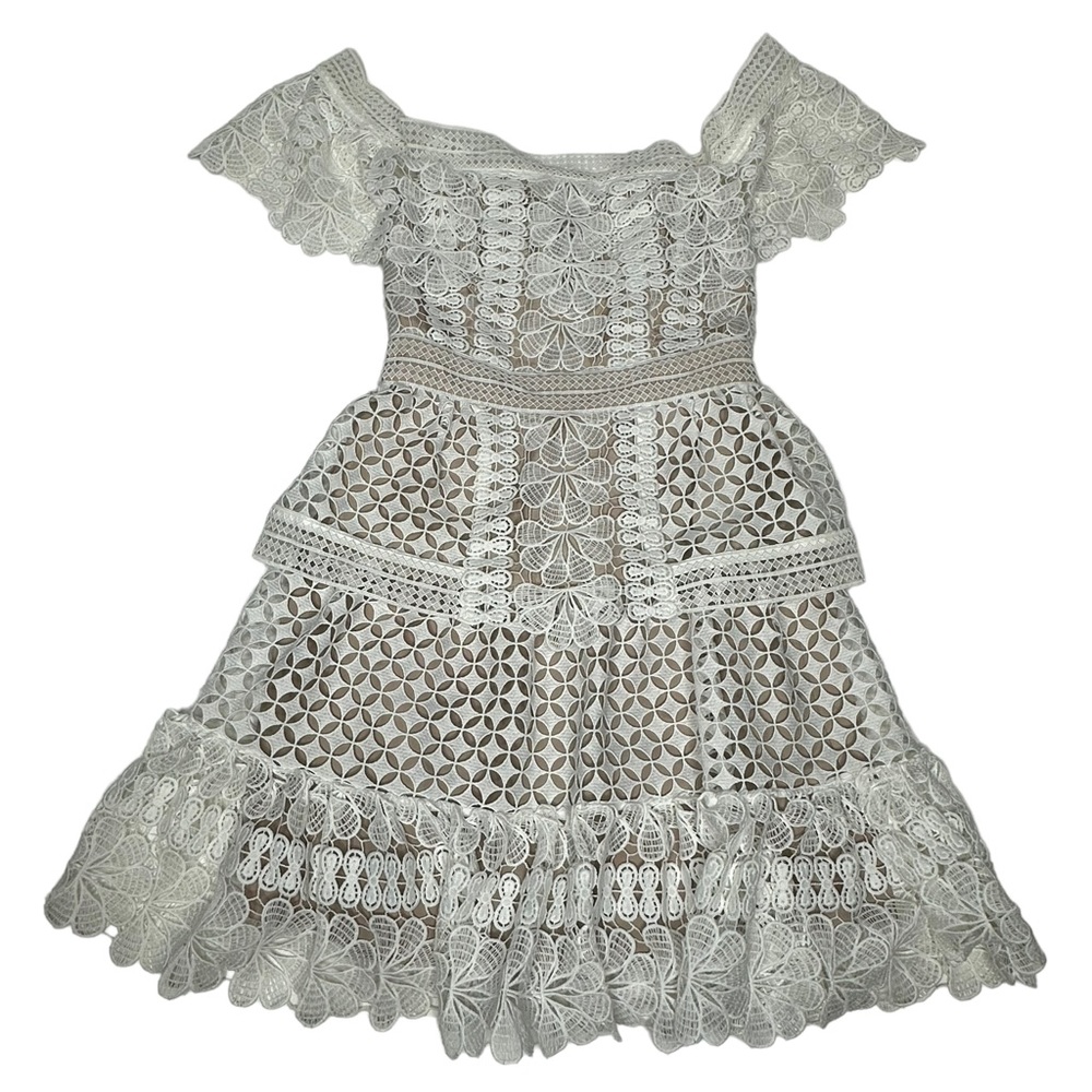 SELF-PORTRAIT Off-the-shoulder guipure Lace Mini Dress 2 ivory - Picture 13 of 16
